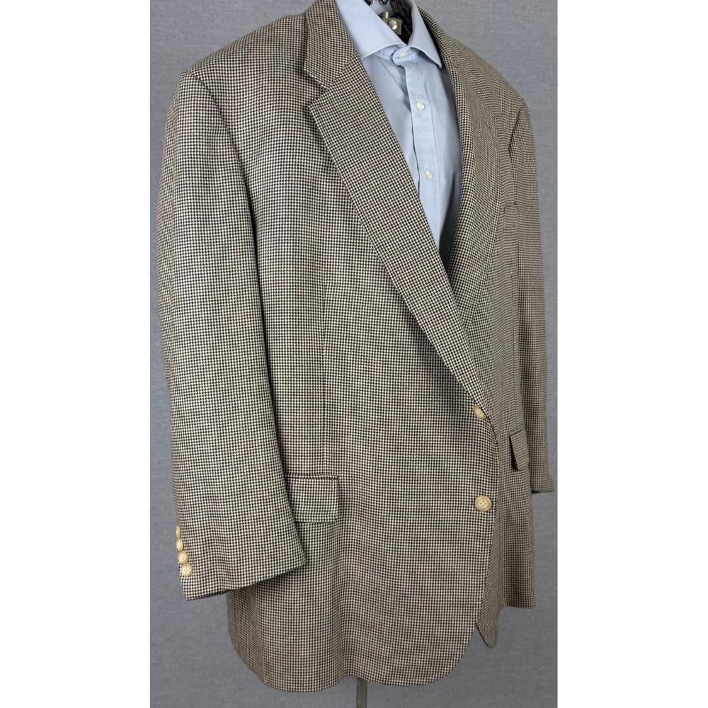 Southwick G. Bass Mens 44L Blazer Sport Coat Tan Black Houndstooth 2 Button 44 L
